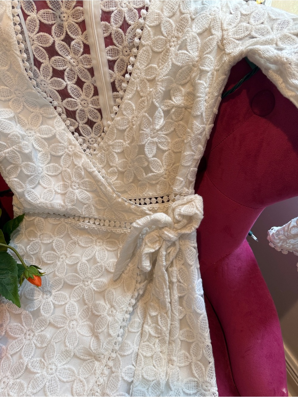White Floral Lace Wrap Dress - Women’s - Picture 5 of 13